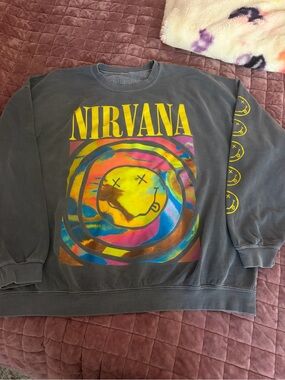 Urban Outfitters Charcoal Crewneck with Multicolor Neon Smiley